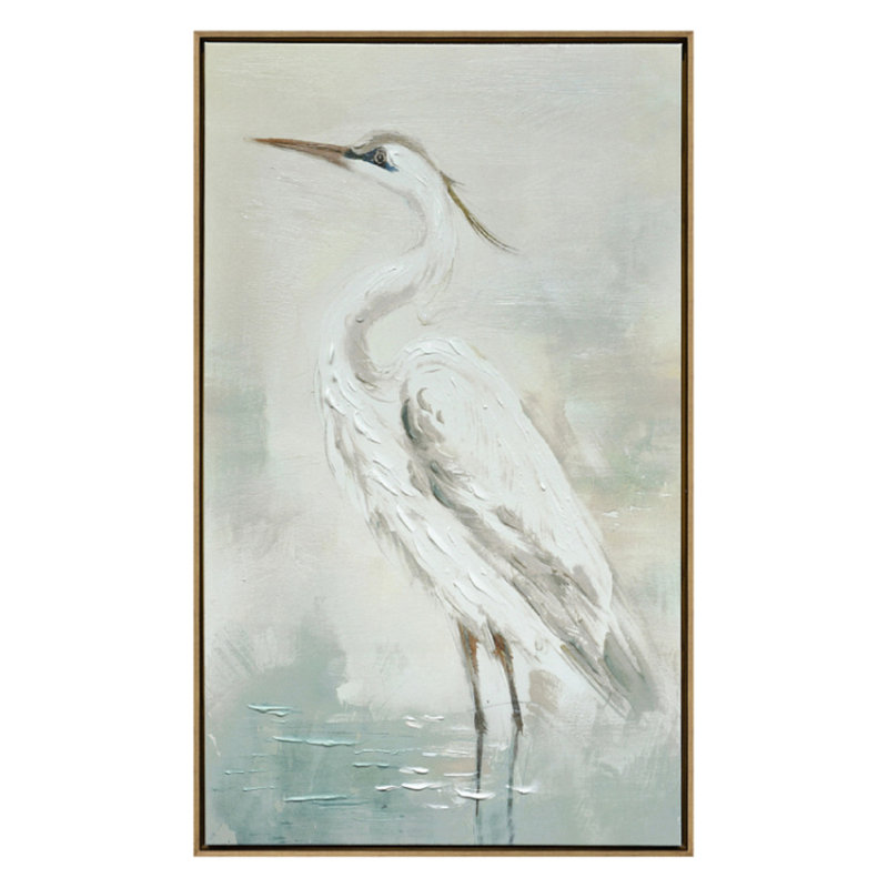 Art mural toile blanche aigrette - 24 po x 39 po - Cadre en bois foncé