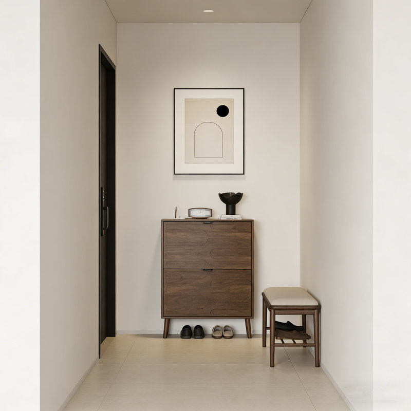 Flip-Drawer Shoe Cabinet With Groove Panel Design