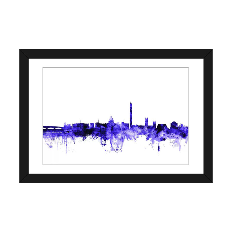 «Washington, DC Skyline» par Michael Tompsett, impression sur toile tendue, Papier avec cadre noir, Blanc