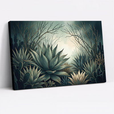 Art mural sur toile Misty Teal Agave and Prickly Pear