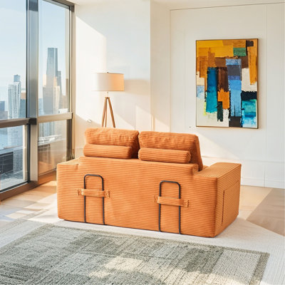 Canapé-lit à causeuse avec mousse à mémoire de forme et structure en acier - sans assemblage, conception convertible 2-en-1, tissu en velours côtelé - canapé compact pour les petits espaces, les appartements, le bureau à domicile et la chambre à coucher
