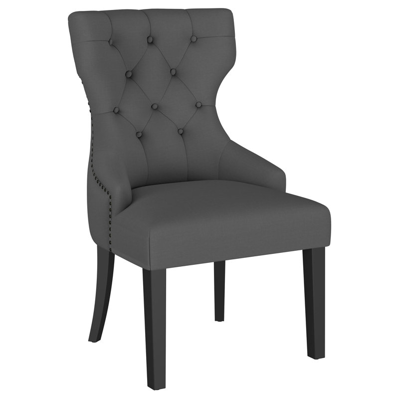 Chaise d'appoint rembourrée Crisha, Polyester gris, Noir