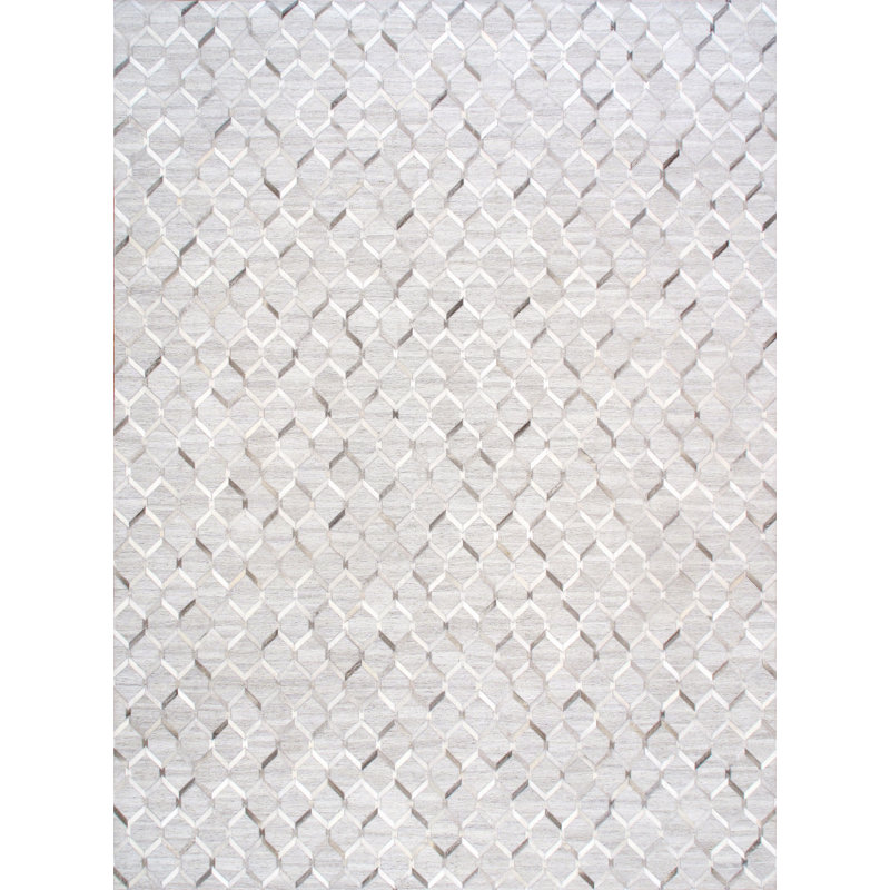 Geometric Hand-Loomed Silk Silver/White/Black Area Rug, Rectangle 5' x 8'