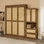 Lit double pleine grandeur en bois massif avec rotin Lit escamotable avec 1 tablette de rangement latérale, parfaite pour la chambre d'amis, pour la chambre à coucher, la chambre d'amis, le bureau personnel