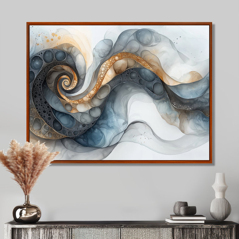 Weisberg abstrait noir et blanc liquide Vortex I - réalisme abstrait, art mural, Brun, H 12 po x l 20 po, Cadre flottant