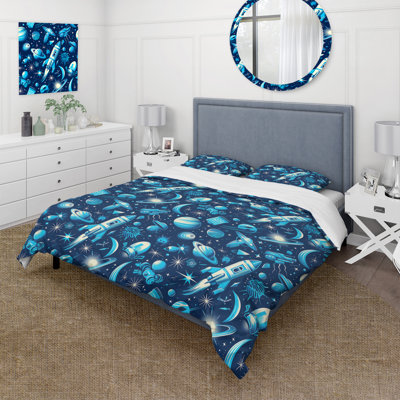 Ensemble de housse de couette pour enfants Blue Space Ship