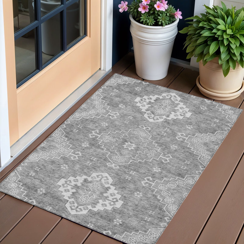 Tapis intérieur lavable à médaillon ivoire 3 pi x 5 pi