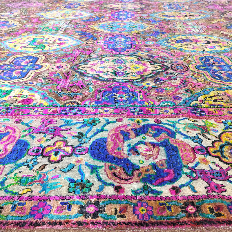 Tapis transitionnel en soie et laine noué à la main 9 pi 7 po x 14 pi Collection Bijmi
