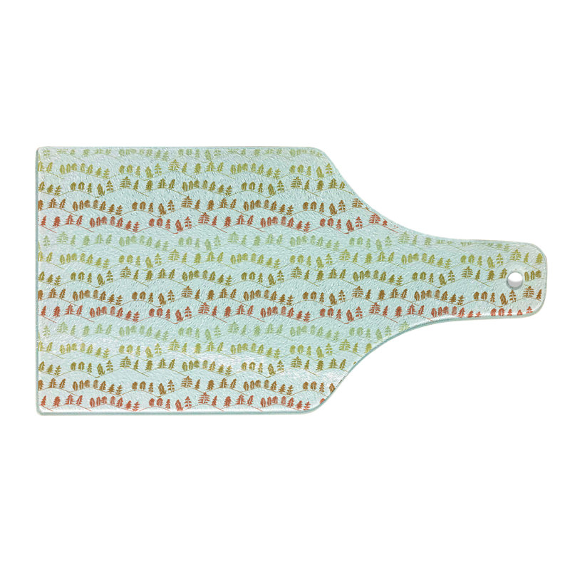 Ambesonne Forest Tempered Glass Cutting Board Mountain Trees Pattern Ombre Multicolor