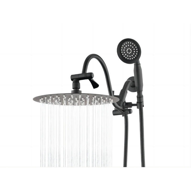 10'' Rainfall Shower Head With 12'' Upgrade Adjustable Extension Arm, Matte Black