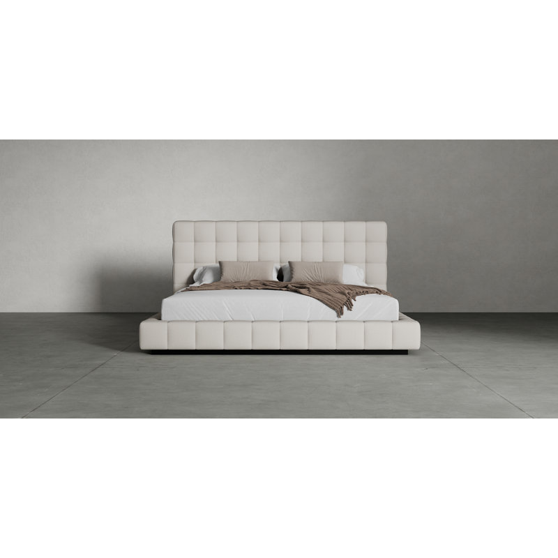 Aathish Upholstered Wingback Bed, Cream, King