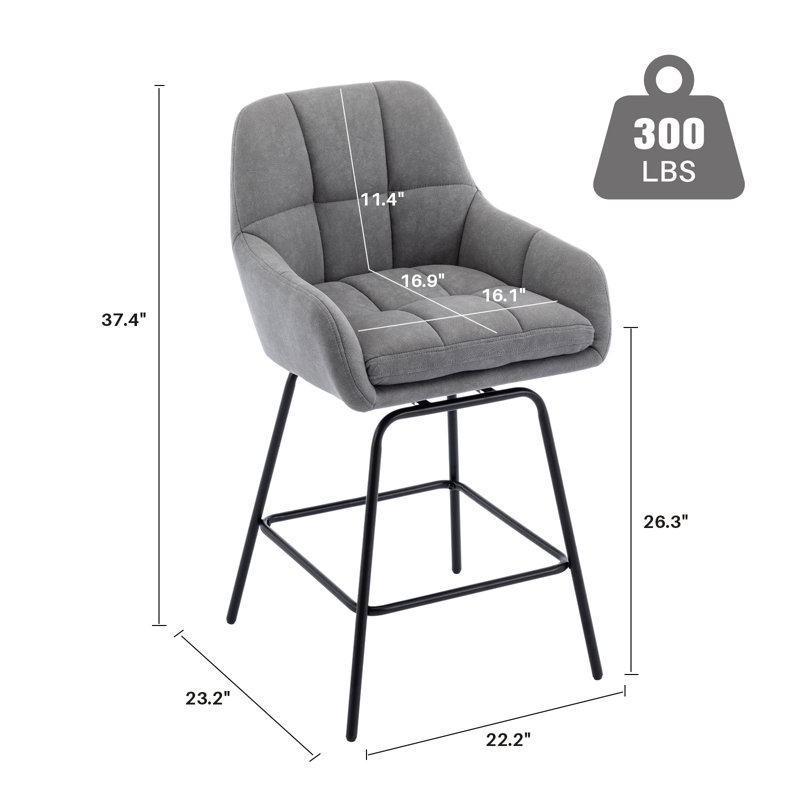Balwant Swivel Upholstered 26.3'' Counter Stool with Metal Frame(Set of 2), Gray