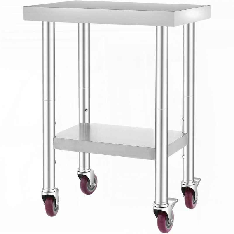 Table de travail en acier inoxydable - Tablette réglable à 3 niveaux avec roulettes, H 5,12 po x l 20,79 po x P 26,97 po