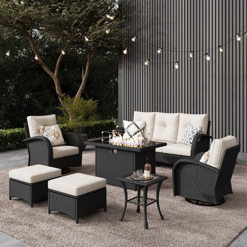 Ensemble de conversation d'extérieur pour 7 personnes avec coussins Gainford, Noir, Beige