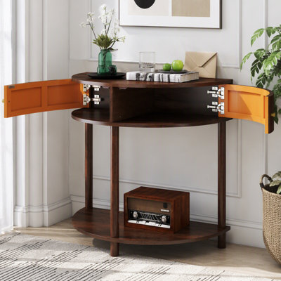 Console Table Half Moon Design End Table With 2 Storage Drawers And Bottom Shelf For Living Room, Bedroom, Study, Hallway