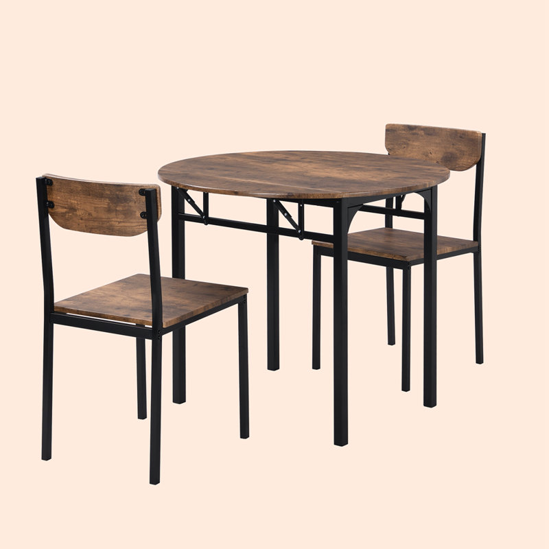 Fonso 34.8'' W Dining Set,Table and Chairs,Round Table Top with Leaf,dining table set,dining room set, Dark Brown, Black