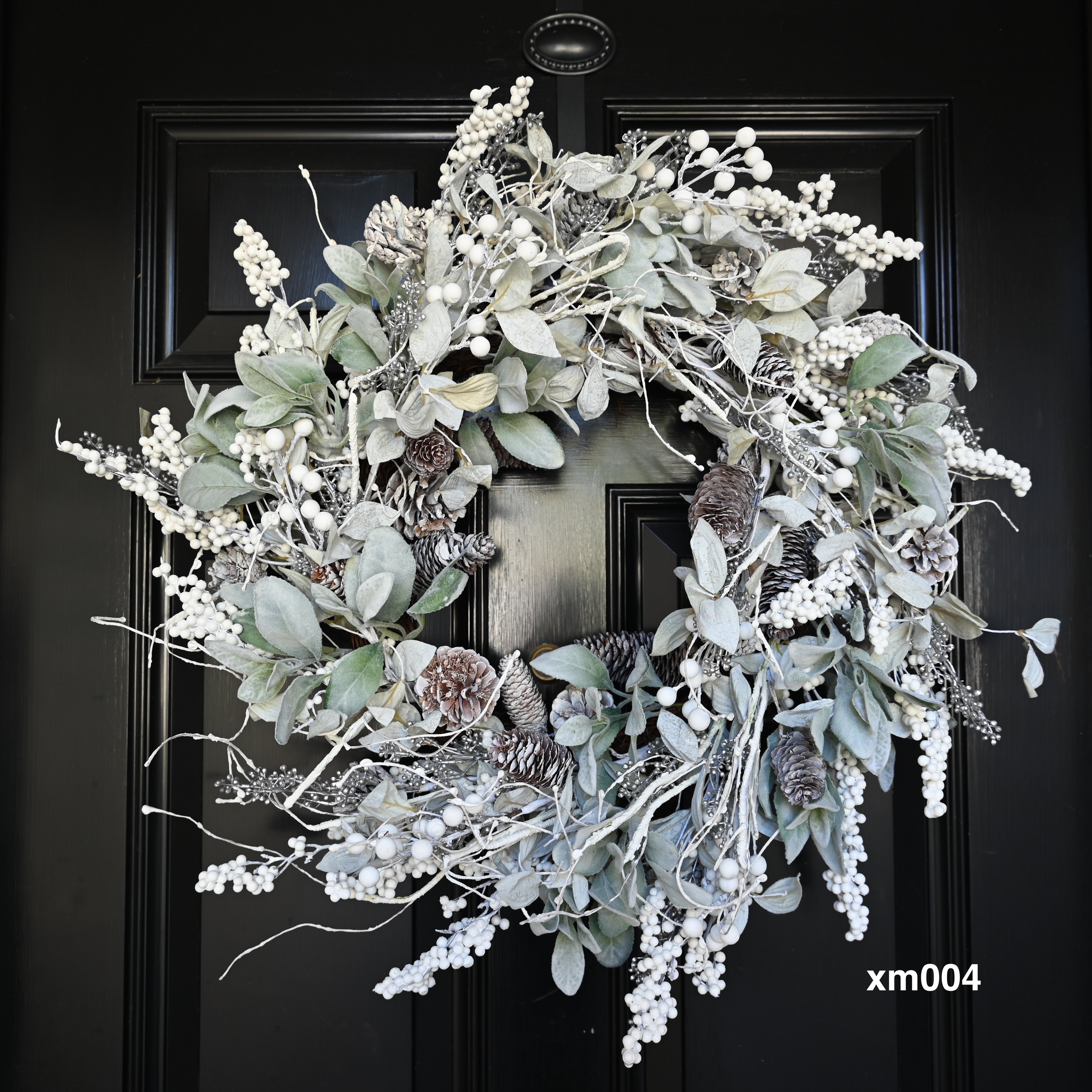 The Holiday Aisle® 24" Farmhouse Winter Lambs Ear Pinecones Christmas Wreath for Front Door & Reviews | Wayfair
