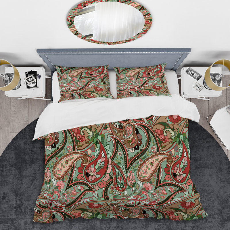 Cachemire floral multicolore - ensemble de housse de couette abstrait - microfibre de polyester