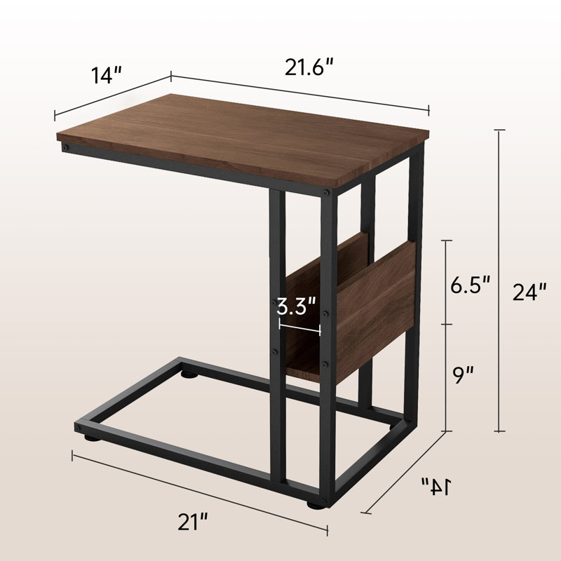 C-Shaped End Table, Natural Wood/Black, Set of 2