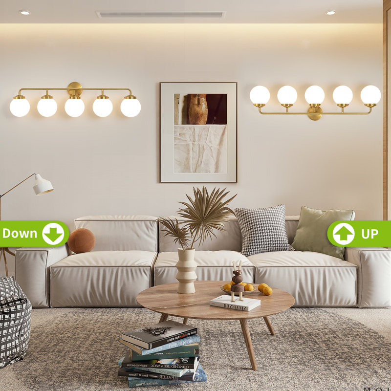 Gold 5-Light Dimmable Vanity Light with White Globe Shades