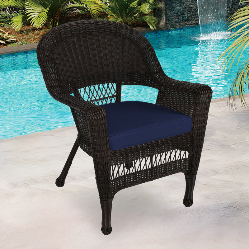 Chaise de patio avec coussins Arliss, Espresso, bleu