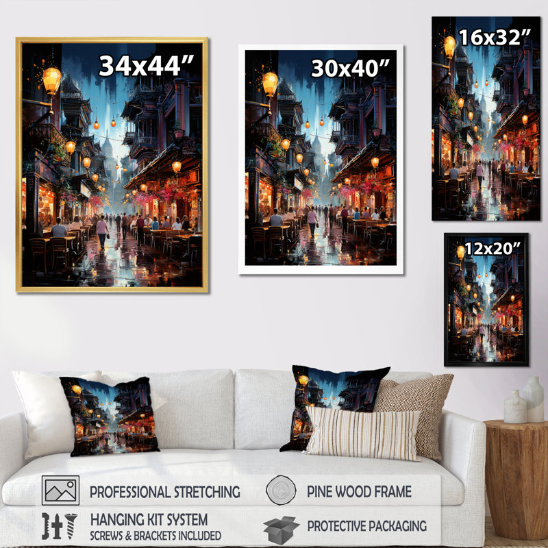 Leno, Thaïlande, nuit, flottant, bazar II, reproduction sur toile, H 32 po x l 16 po x P 1 po, Toile tendue