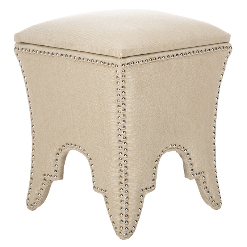 Upholstered Ottoman, Silver, Beige