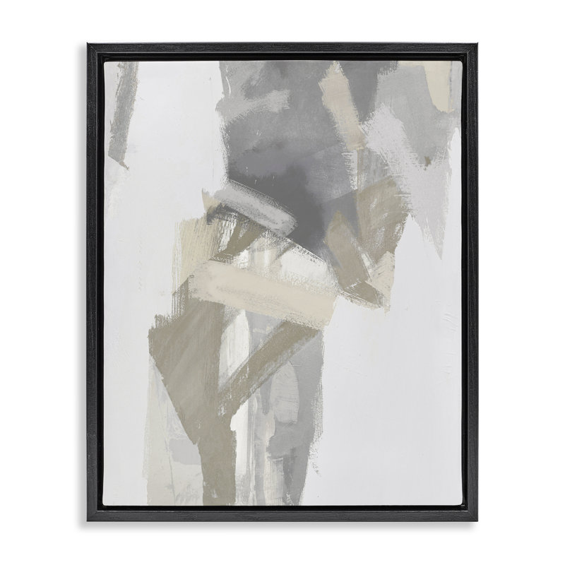 Cadre flottant gris et beige Elegant Streaks, design par Rachel Springer, H 21 po x l 17 po, Cadre flottant noir de jais