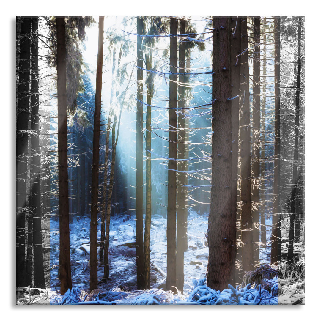 Glasbild Sonne Winterwald