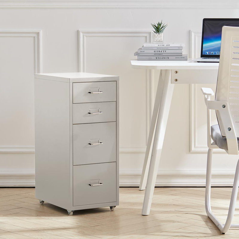 Eulos 28cm Wide 4 -Drawer Mobile Solid Wood File Cabinet, White
