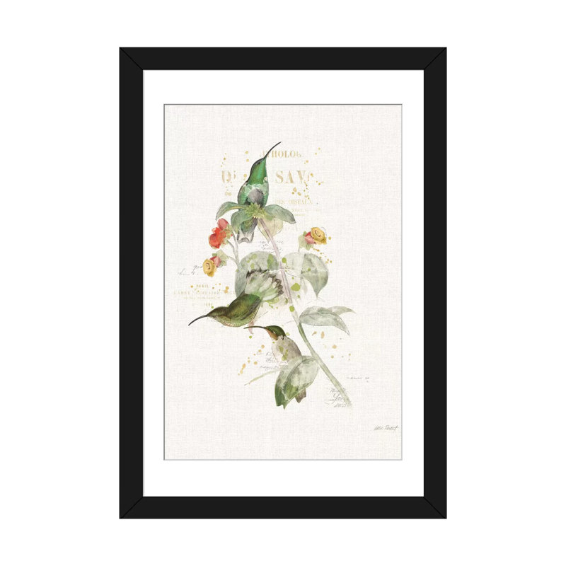 «Colorful Hummingbirds III», impression sur toile, H 24 po x l 16 po x P 1 po, Papier avec cadre noir, Blanc