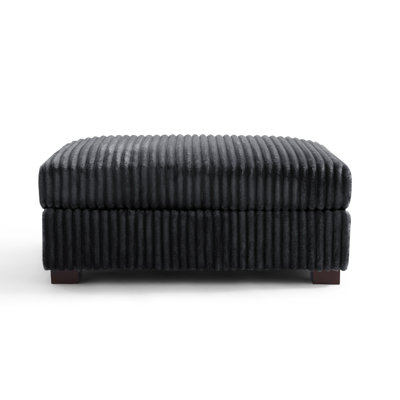 Upholstered Gray Faux Rabbit Fur Flannel Rectangle Ottoman, Single Ottoman Modular Part For Sectional Sofa