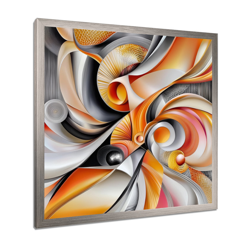 «Geometric Orange Fragment Vector I», reproduction d'art géométrique abstraite, H 16 po x l 16 po, Argent argent