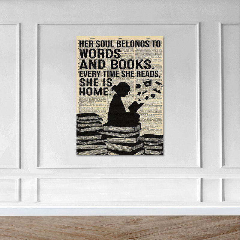 «Girl Reading Book Alone - Toile tendue», art textuel, H 14 po x l 11 po x P 2 po