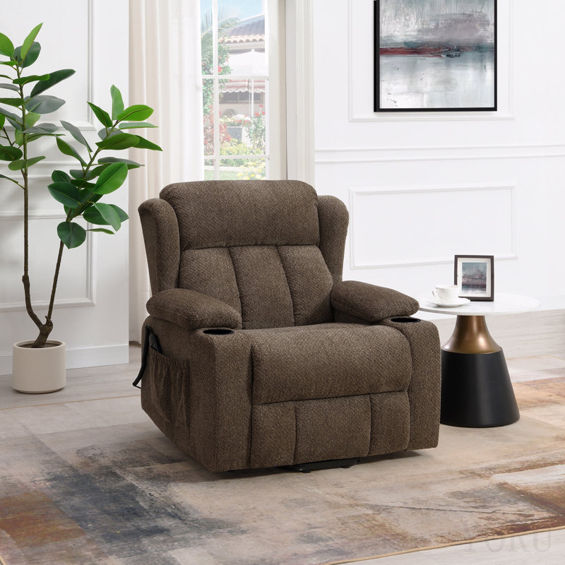 Fauteuil inclinable électrique en lin brun Lusio