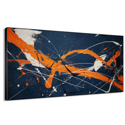 Modern Orange and Blue Abstract Expressionism Living Room Large Framed Wall Art Print Home Decor (Frame Assembly Required)