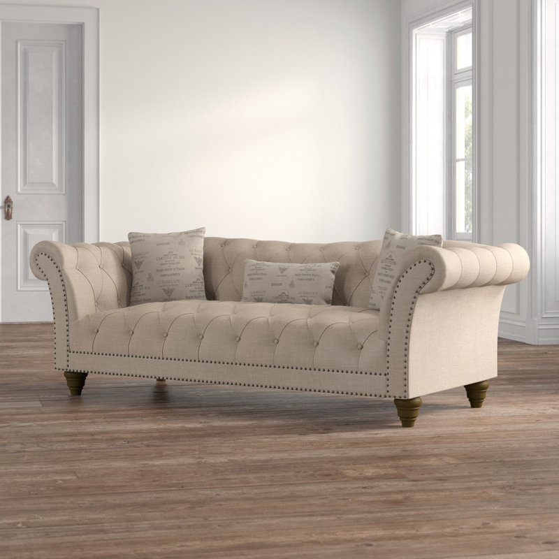 Domeier Upholstered 90.1'' Sofa, Beige Rayon/Viscose
