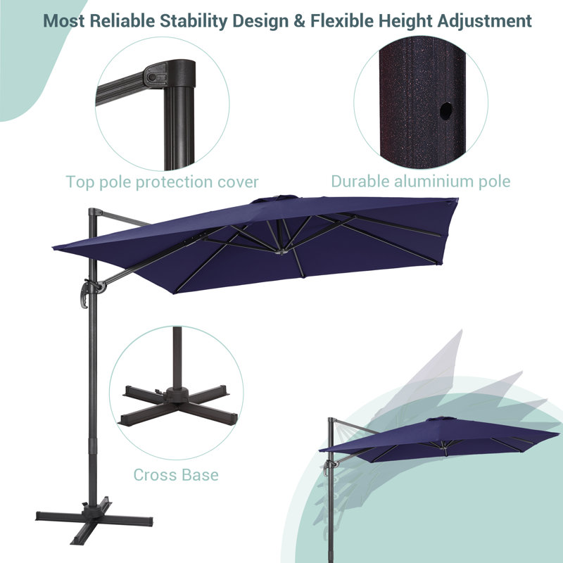 Denise 10' x 8' Rectangular Cantilever Patio Umbrella, Navy Blue
