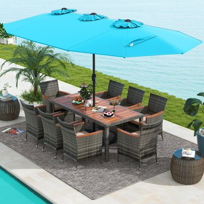 10 Pcs Patio Dining Table Chair Set With Umbrella
