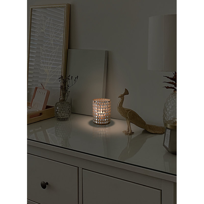 Glass Tabletop Tealight Holder, 5" H x 4.25" W x 4.25" D