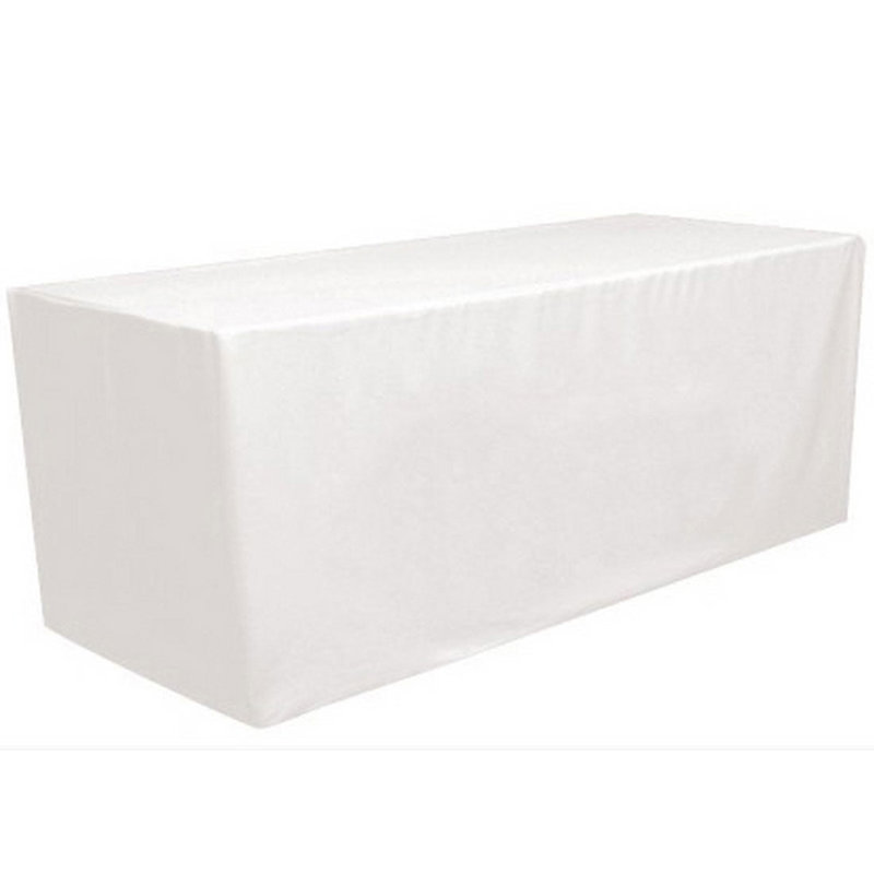 4Ft, 6Ft, 8Ft Fitted Tablecloth Polyester Rectangular Table Cover For Dining Wedding Banquet Party, White, 96" x 30"