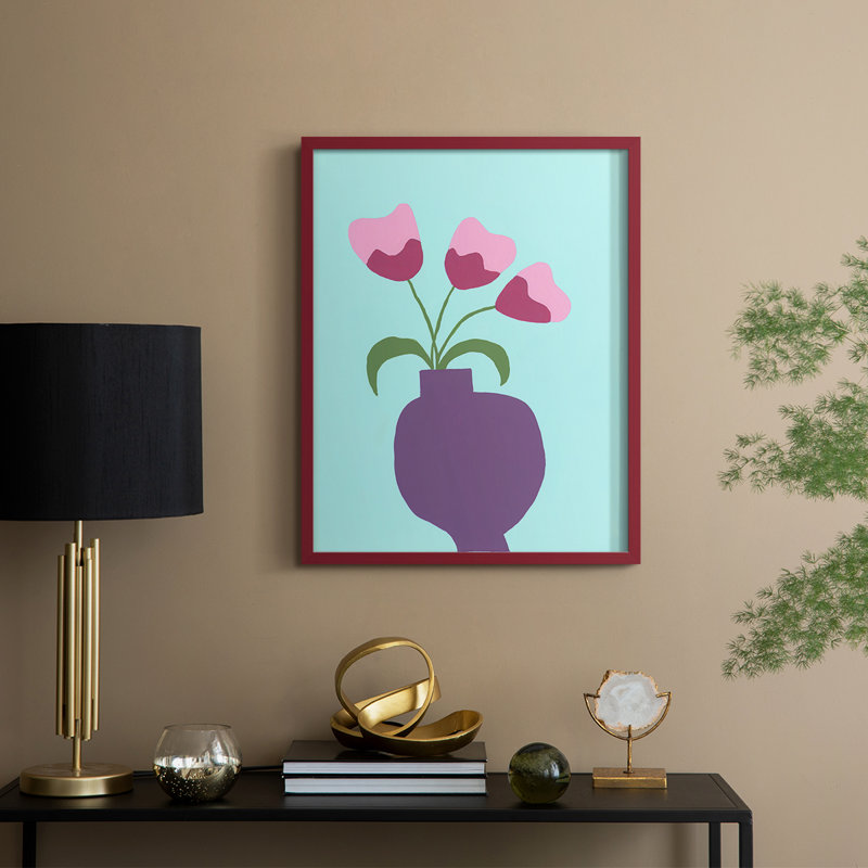 Modern Blooms I Framed Print - Solid Wood, 15" H x 12" W, Red