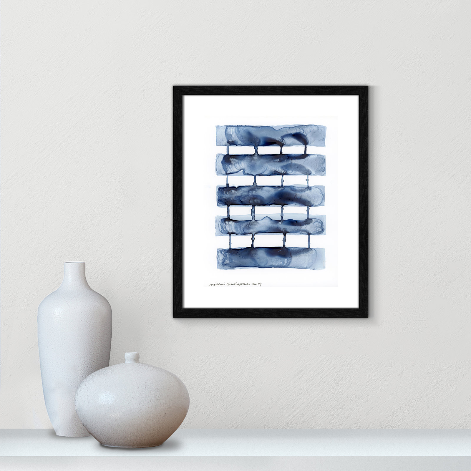 Gareth "Stitched Together I" Print by Nikki Galapon, 19" H x 16" W x 0.75" D, Black Wood Framed Paper