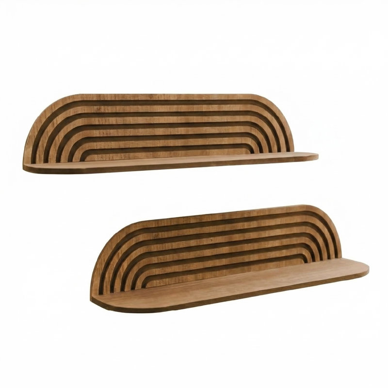 Dark Walnut Floating Wall Shelf Set of 2, Wall Mounted Rutsic Farmhouse Solid Wood Shelves - Modern for Bedroom, Bathroom, Living Room, Kitchen Decor & Storage