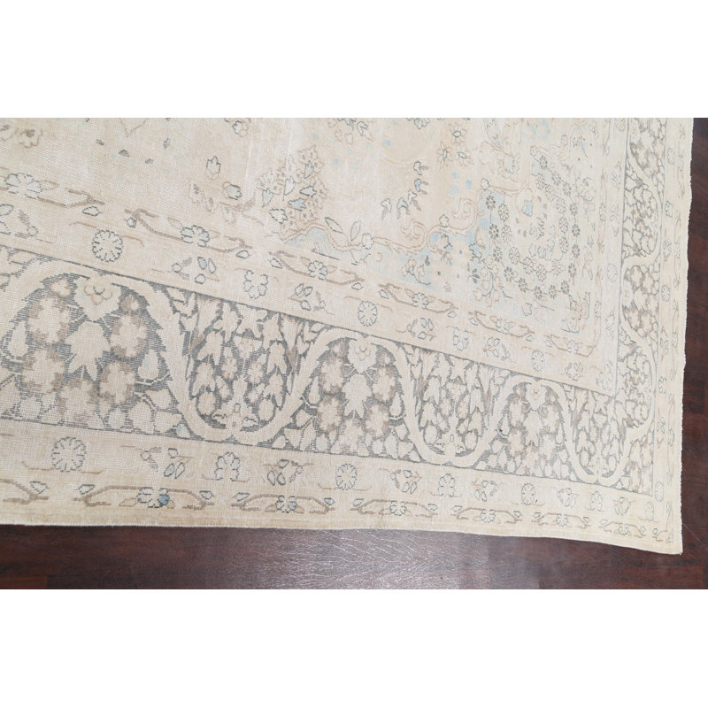Tapis décoratif beige/taupe en laine de conception unique 8 pi 5 po x 11 pi 10 po noué à la main