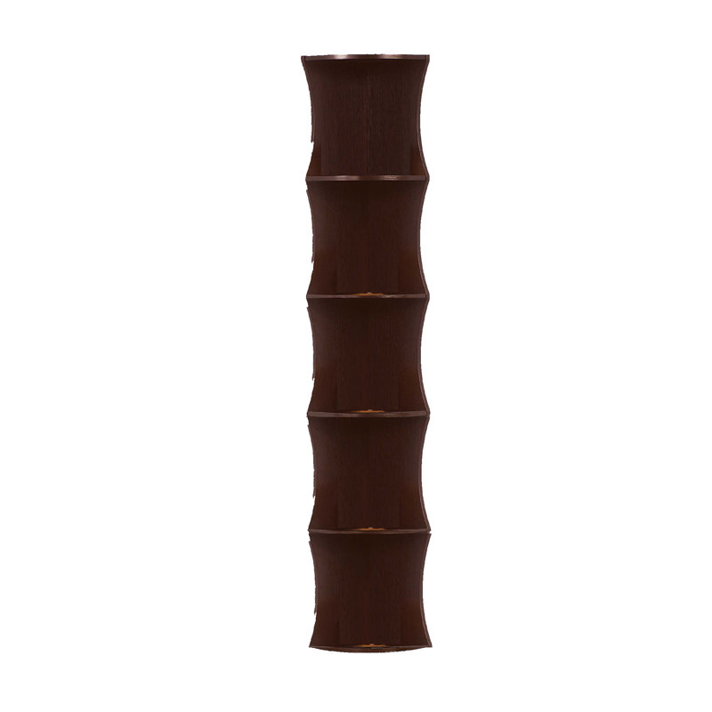 Bibliothèque d'angle, 5 tablettes de rangement, 77 pouces de haut, brun cacao rouge