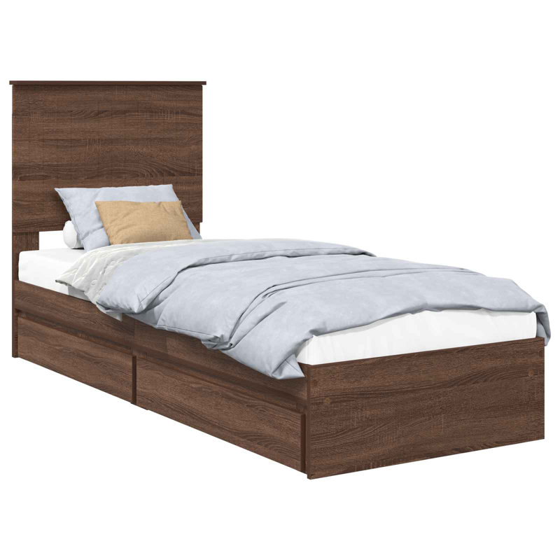  Bed Frame With Drawer Engineered Wood, Small Single (2'6), Brown Oak