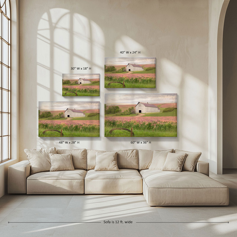 "Eden Barn In Flower Fields" par Rhonda Addison, reproduction sur toile, H 24 po x l 40 po x P 1,5 po