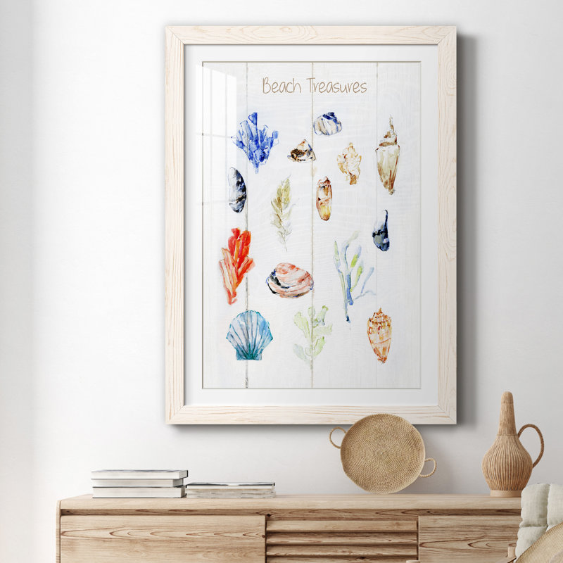 " Beach Treasures " Painting Print, 31.5" H x 23.5" W x 1.5" D, White Framed Paper