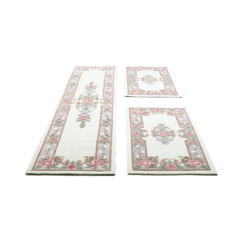 Bettumrandung Costilla Floral Hand Woven Hand Tufted Cream Area Rug Set